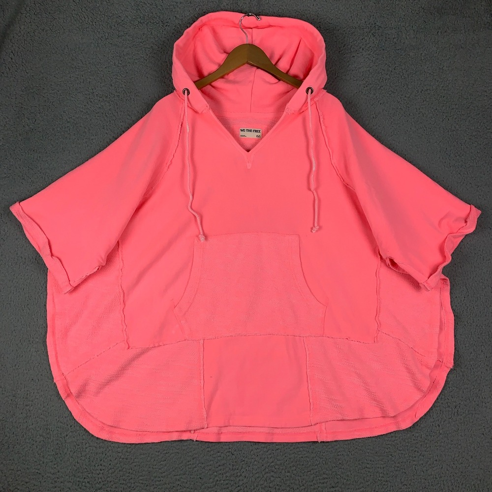 We The Free Summer Daydream Poncho Hoodie Womens XS/S Neon Pink Oversized Cotton